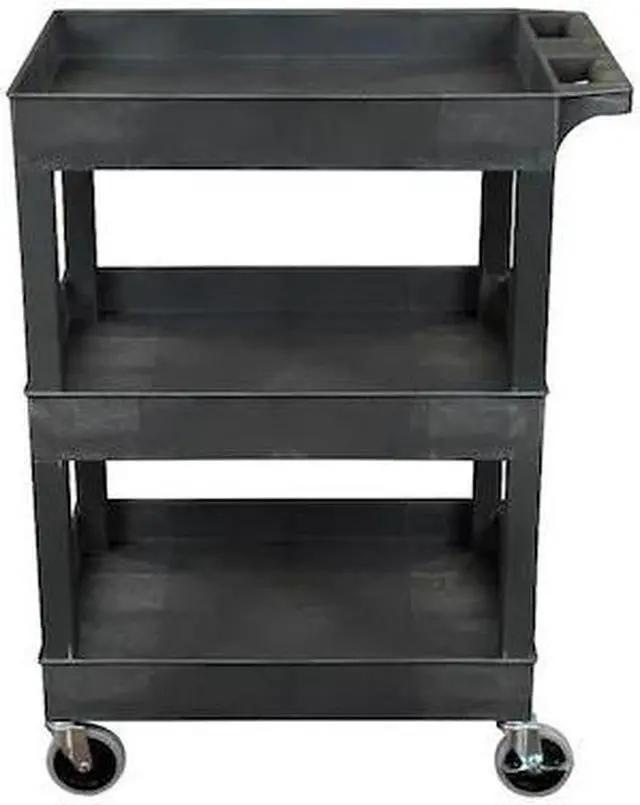 Alt view image 2 of 15 - Luxor 24" x 18" Multipurpose 3 Shelf Utility Tub Cart with 4 Swivel Casters - Plastic, Black