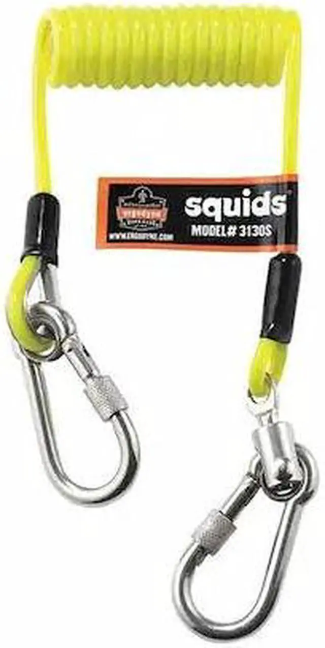 Alt view image 4 of 8 - Ergodyne Squids 3130S Coiled Cable Tool Lanyard with Dual Stainless Steel Carabiners, 2 Pounds