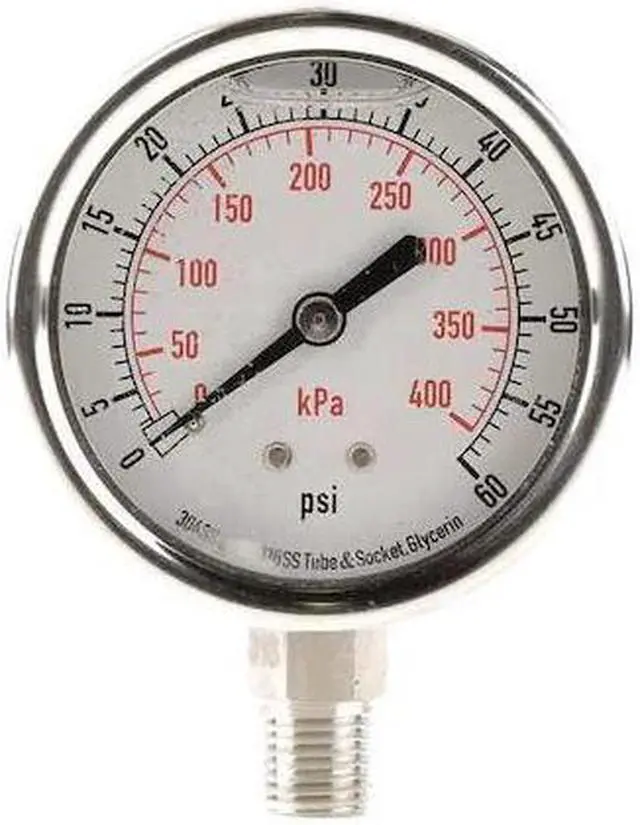 Main image of ZORO SELECT 4CFH3 Commercial Pressure Gauge, 0 to 60 psi, 2 1/2 in Dial, 1/4 in