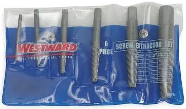 Alt view image 2 of 2 - WESTWARD 2RUP9 Screw Extractor Set,Carbon Steel,6 pcs.