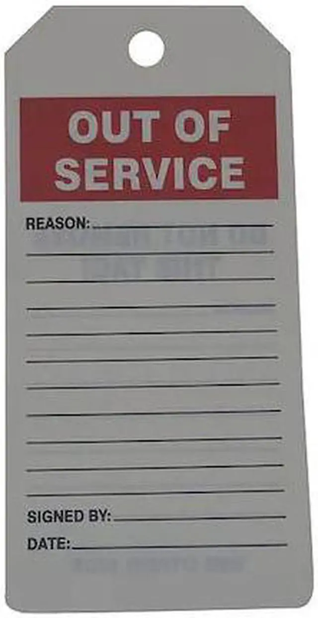 Main image of ZORO SELECT 43Z231 Tag, Out Of Service, PVC, 6 1/4 in H x 3 in W, White,