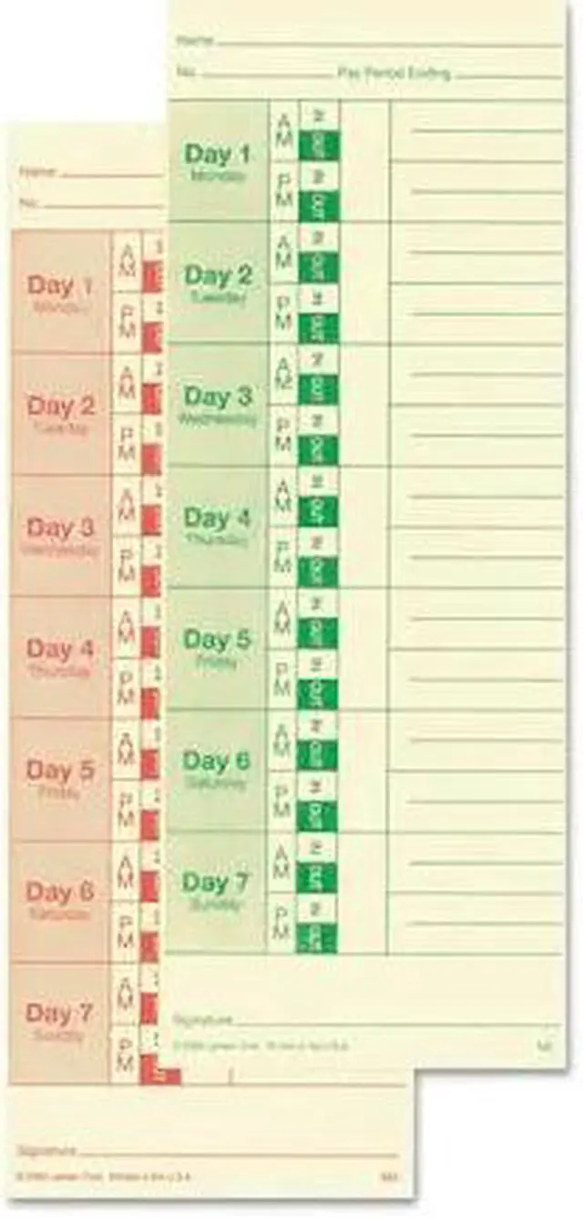Alt view image 2 of 6 - Universal Time Card, Side Print, 3 1/2 x 9, Bi-Weekly/Weekly, 2-Sided 100/Pack
