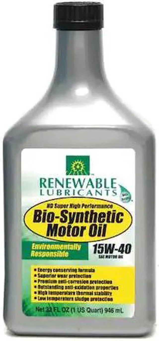 Main image of RENEWABLE LUBRICANTS 85351 Engine Oil, 15W-40, Bio-Synthetic, 1 Qt.