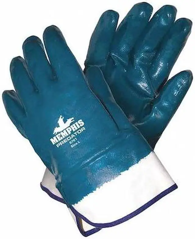 Alt view image 2 of 2 - MCR SAFETY 9761 Coated Gloves, Nitrile, Smooth, Full, 0 Abrasion Level, Blue, L