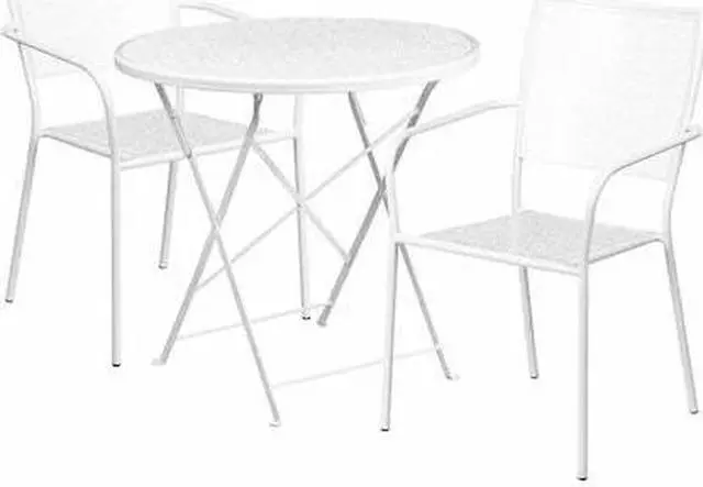 Alt view image 13 of 19 - Flash Furniture Oia Indoor-Outdoor 30" Round Steel Folding Patio Table Set with 2 Square Back Chairs White (CO30RDF02CHR2WH)