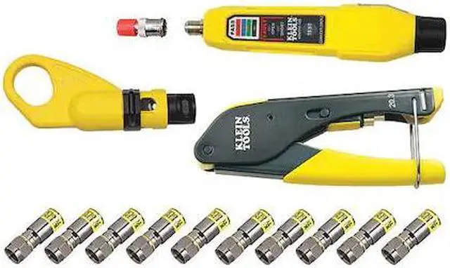 Alt view image 6 of 12 - Klein Tools VDV002-818 Coax Install and Test Kit with Crimp Tool, Includes Tester, Stripper and Universal F Connectors