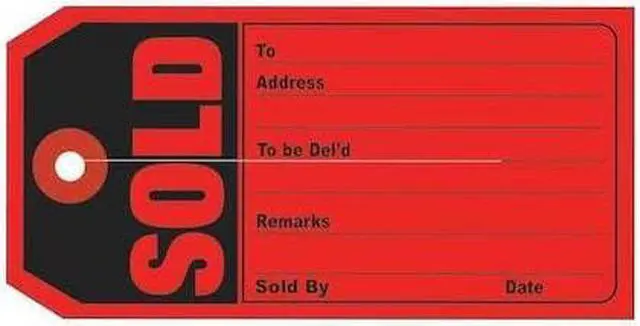 Main image of PARTNERS BRAND G26010 Retail Tags, "SOLD", 4 3/4"x2 3/8", Red/Black, PK500