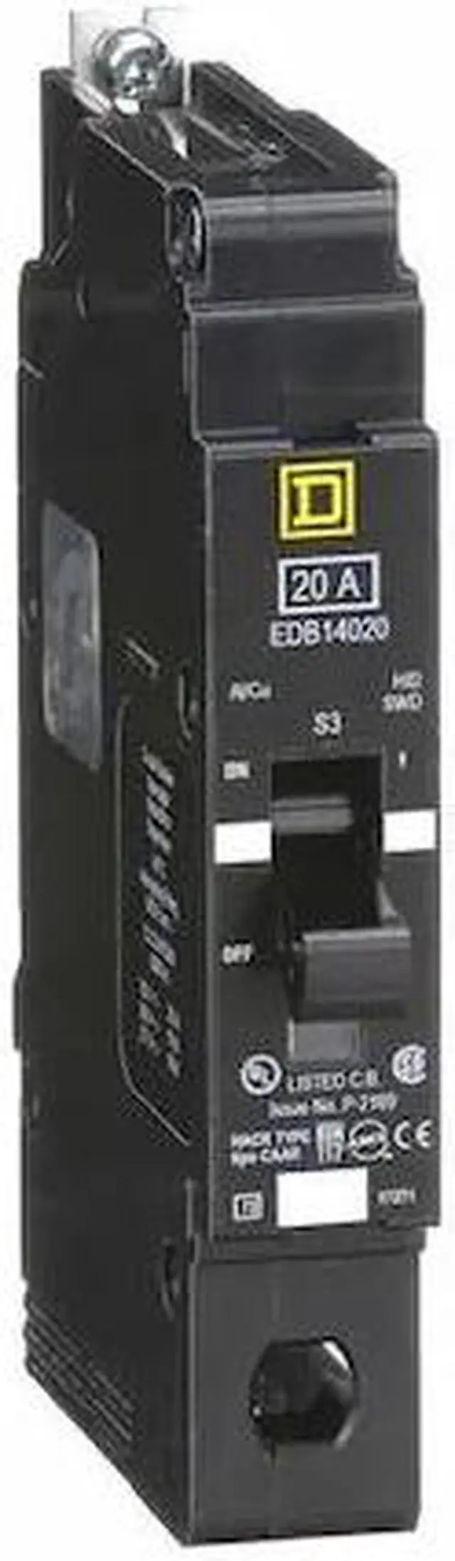 Alt view image 2 of 3 - SQUARE D EDB14020 Miniature Circuit Breaker, E FRAME Series, 20A, 1 Pole, 277V