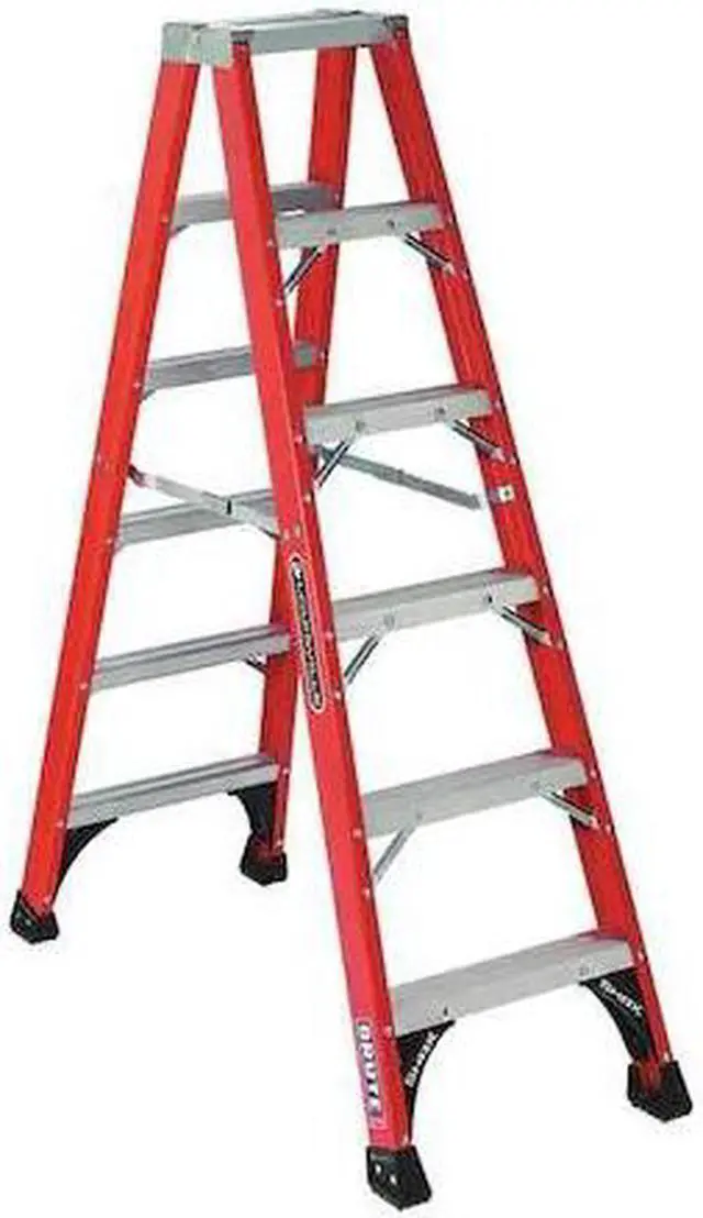 Alt view image 2 of 8 - LOUISVILLE FM1406HD 6 ft Fiberglass Twin Stepladder, 375 lb Capacity