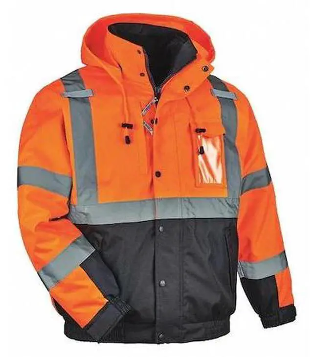 Alt view image 4 of 5 - Ergodyne 25586 GloWear 8381 Class 3 Hi-Vis 4-in-1 Quilted Bomber Jacket -Orange - 2X-Large