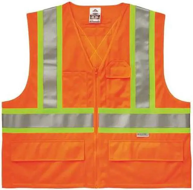 Alt view image 3 of 6 - Ergodyne GloWear 8235ZX Class 2 Hi-Visibility Two-Tone X-Back Vest Orange 4XL