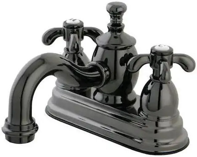 Alt view image 5 of 16 - Kingston Brass NS7100TX Water Onyx 4 inch centerset lavatory faucet with cross handles and brass pop up drain, Black Nickel