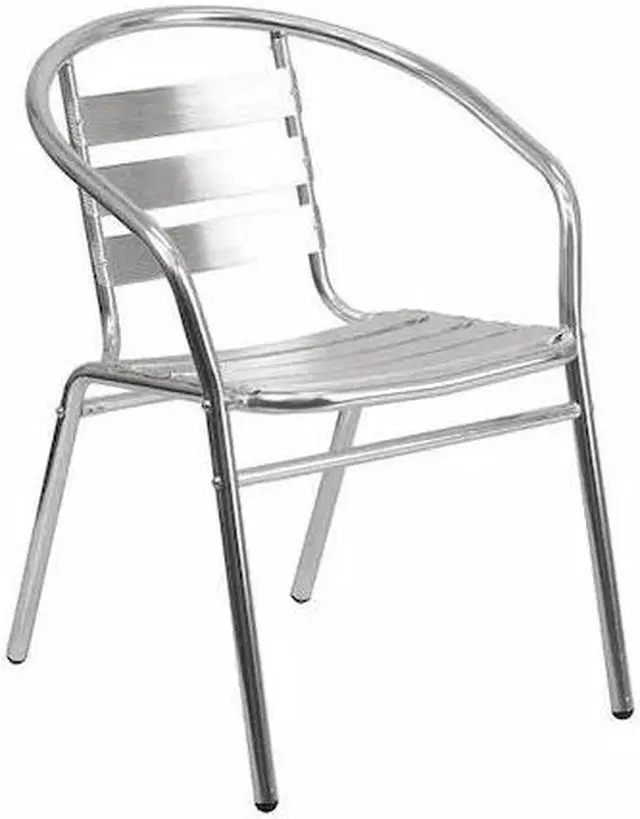 Alt view image 10 of 20 - Commercial Aluminum Indoor-Outdoor Restaurant Stack Chair with Triple Slat Back and Arms