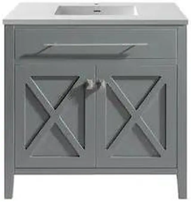 Alt view image 4 of 5 - Wimbledon - 36 - Grey Cabinet + Matte White VIVA Stone Solid Surface Countertop