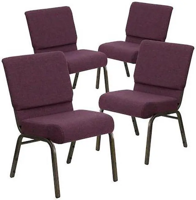 Alt view image 4 of 7 - 4 Pack HERCULES Series 21''W Stacking Church Chair in Plum Fabric - Gold Vein Frame