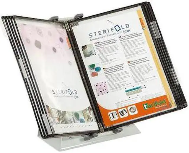 Alt view image 2 of 3 - tarifold premium desktop reference system with 10 double-sided antimicrobial display pockets, white, 20 sheet capacity, letter-size (da221)
