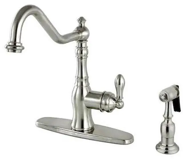 Alt view image 2 of 2 - Gourmetier GSY7708ACLBS American Classic Single-Handle Kitchen Faucet with Brass Sprayer, Brushed Nickel