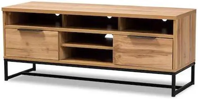 Alt view image 8 of 18 - Baxton Studio Reid Modern and Contemporary Industrial Oak Finished Wood and Black Metal 2-Drawer TV Stand