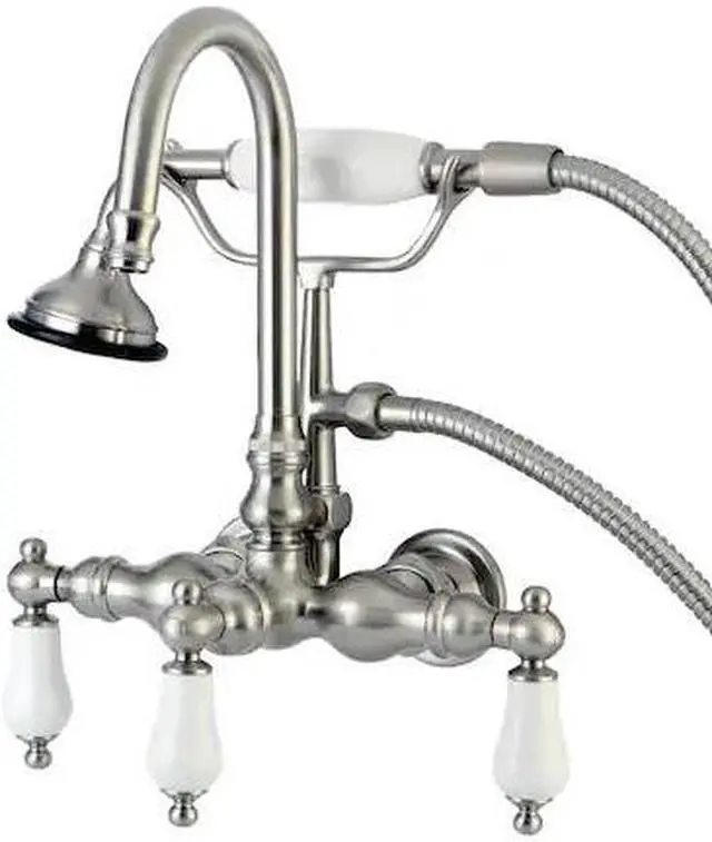 Alt view image 2 of 4 - Kingston Brass AE11T8 Aqua Eden Vintage Wall Mount Clawfoot Tub Faucet, Satin Nickel