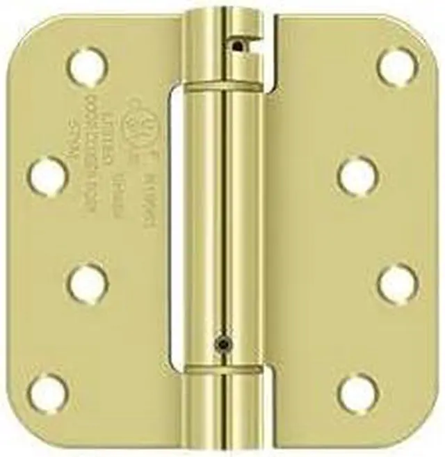 Alt view image 2 of 2 - 4 in. x 4 in. x 0.63 in. Radius Single Action Steel Spring Hinge (Polished Brass)