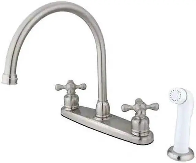 Alt view image 2 of 4 - Kingston Brass KB728AX Double Handle Goose Neck Kitchen Faucet with White Sprayer