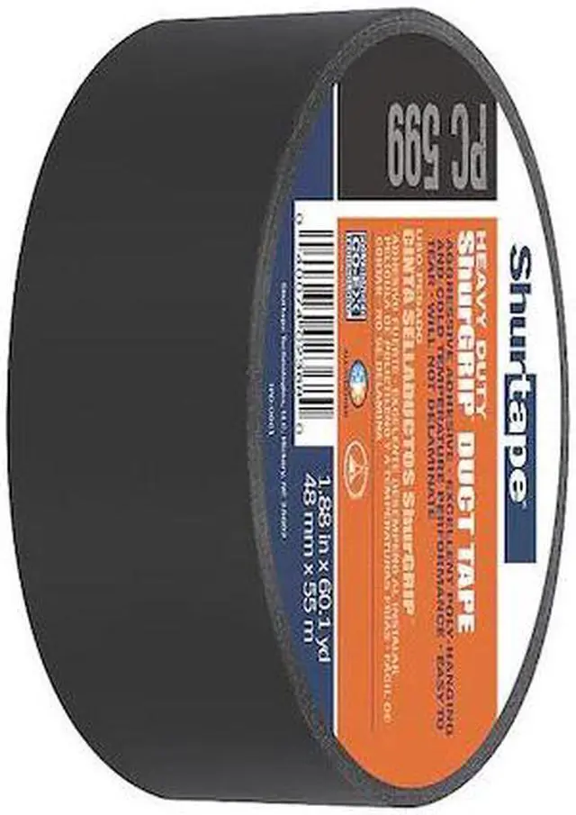 Alt view image 2 of 10 - Duct Tape,55m L,Adhesion 131 oz/in,Black SHURTAPE PC 599
