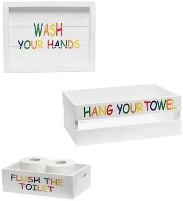 Alt view image 9 of 20 - Elegant Designs Three Piece Decorative Wood Bathroom Set, Large, Kids  (1 Towel Holder, 1 Frame, 1 Toilet Paper Holder)