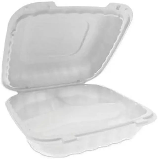 Alt view image 3 of 11 - Pactiv PACYCN80803 Earthchoice Smartlock Hinged Lid Containers, White, 22 Oz, 200/Carton