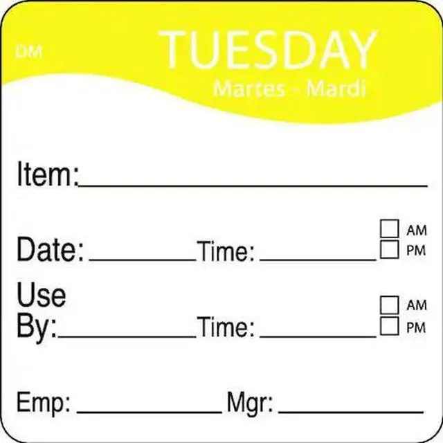 Main image of DAYMARK 1100532 Day Label,Tuesday,2-5/9 In. W,PK250
