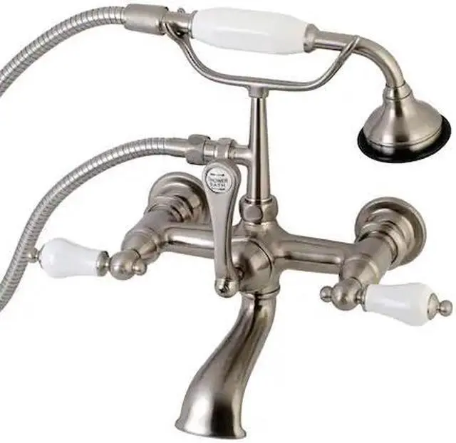 Main image of KINGSTON BRASS AE553T8 Wall-Mount Clawfoot Tub Faucet, Brushed Nickel, Tub Wall