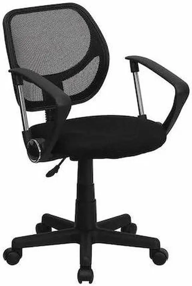 Alt view image 11 of 20 - Low Back Black Mesh Swivel Task Office Chair with Curved Square Back and Arms