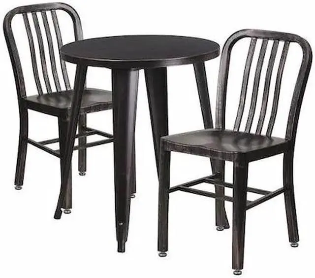 Main image of Flash Furniture Napoleon Indoor-Outdoor 24" Round Table Set with 2 Vertical Slat Back Chairs Black-Antique Gold (CH518TH218VBQ)
