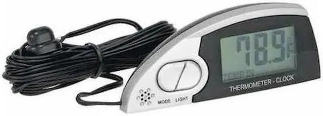 Main image of BELL 37035-8 In/Out Thermometer/Clock, Lighted, Silver