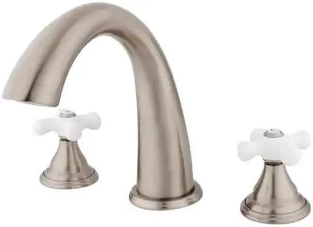 Alt view image 3 of 3 - Kingston Brass KS5368PX Roman Tub Filler with Procelain Cross Handle & Handle, Satin Nickel
