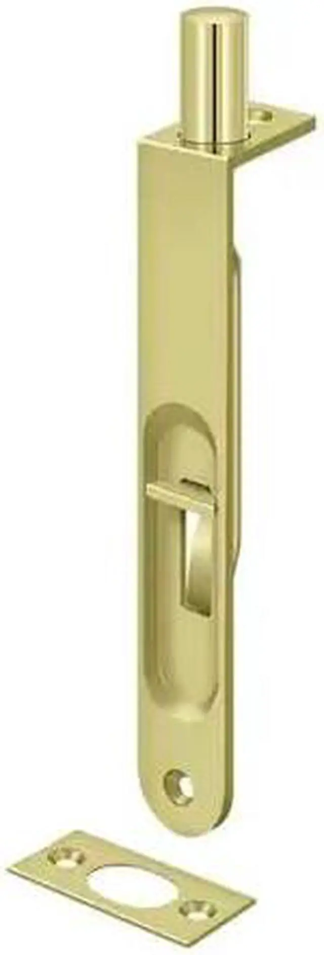 Alt view image 2 of 2 - Deltana 6FBR3 6 in. Heavy Duty Flush Bolt Round, Bright Brass - Solid Brass