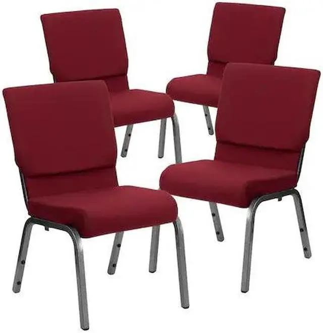 Alt view image 3 of 4 - Flash Furniture HERCULES Series Fabric Church Stacking Chair Burgundy/Silver Vein Frame 4 Pack (4XUCH60096BYSV)