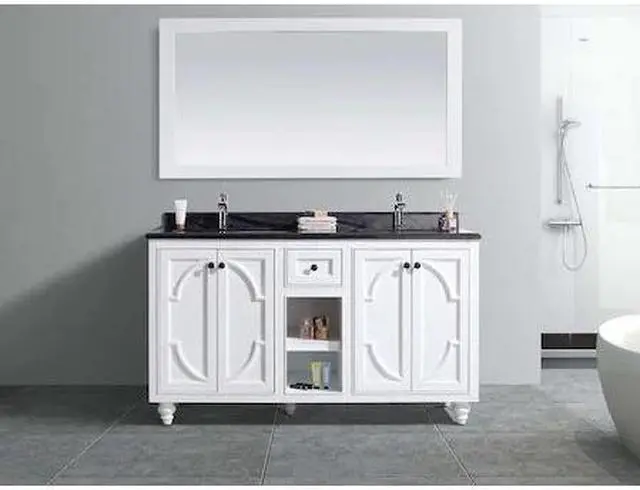Alt view image 4 of 9 - Odyssey - 60 - White Cabinet + Black Wood Marble Countertop