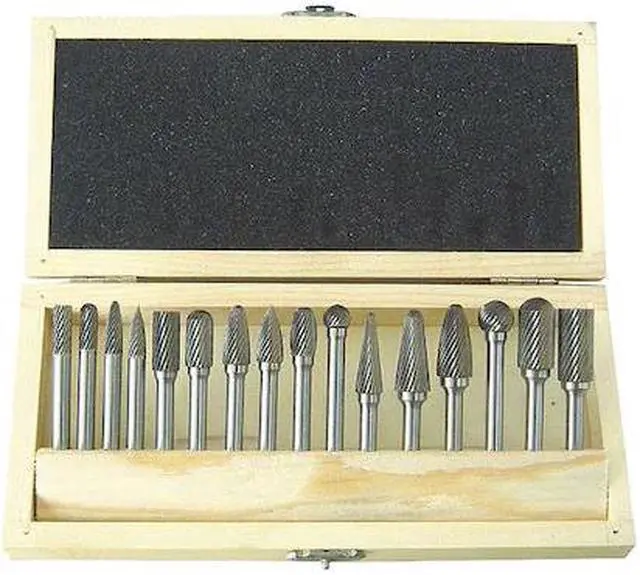 Alt view image 2 of 2 - Carbide Bur Set, Single Cut, 1/4 In, 16 Pcs