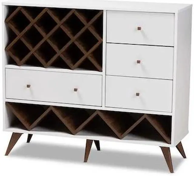 Alt view image 13 of 20 - Baxton Studio Savino Mid-Century Modern White and Walnut Finished Wood Wine Cabinet