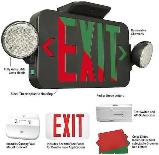 Main image of COMPASS CCRGB LED Exit Sign / Emergency Light Combo, Field Select Red/Green,