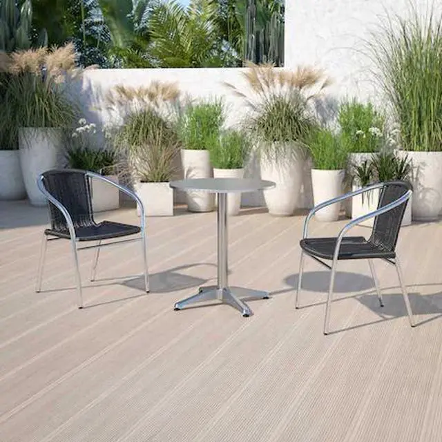 Alt view image 8 of 19 - Flash Furniture Lila Aluminum/Rattan Stacking Chair Black 4/Pack (4TLH020BK)