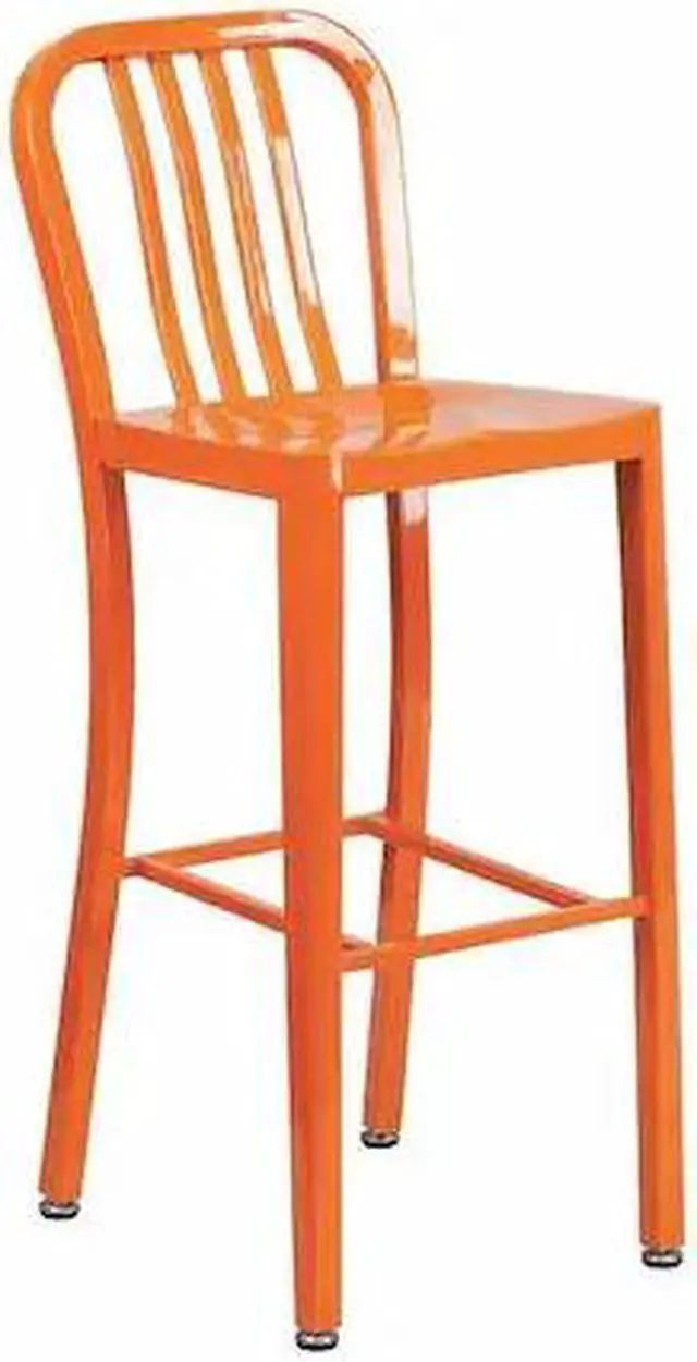 Main image of Commercial Grade 30" High Orange Metal Indoor-Outdoor Barstool with Vertical Slat Back