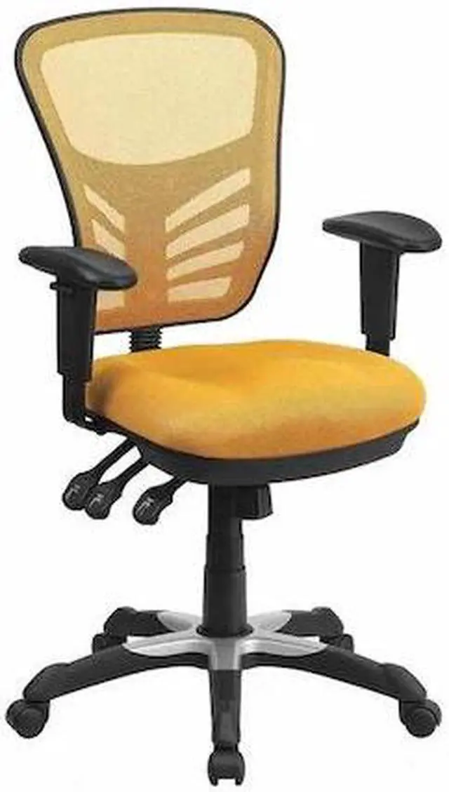 Main image of Mid-Back Yellow-Orange Mesh Multifunction Executive Swivel Ergonomic Office Chair with Adjustable Arms