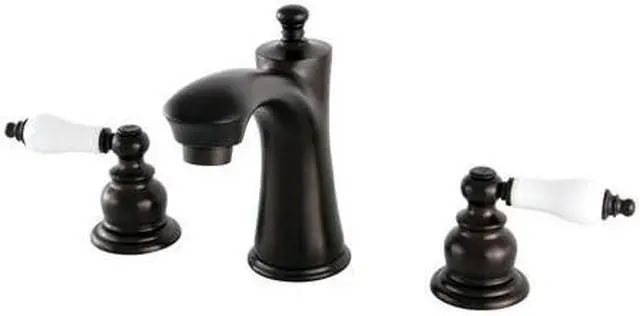 Alt view image 2 of 2 - Kingston Brass KB7965PL Victorian Widespread Lavatory Faucet with Porcelain Lever Handle, Oil Rubbed Bronze
