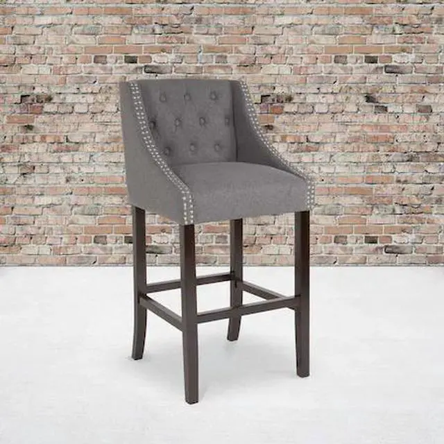 Alt view image 8 of 14 - Flash Furniture Carmel Series Transitional Fabric Barstool Dark Gray 2-Pieces (2CH182020T30DGF)