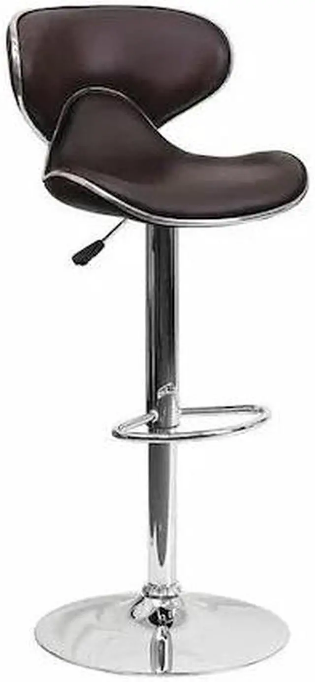 Alt view image 10 of 20 - Contemporary Cozy Mid-Back Brown Vinyl Adjustable Height Barstool with Chrome Base