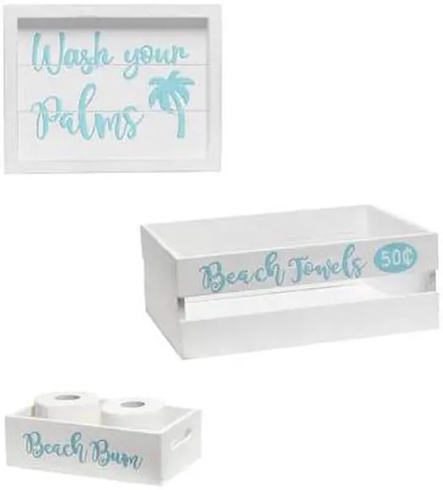Alt view image 9 of 20 - Elegant Designs Three Piece Decorative Wood Bathroom Set, Large, Coastal/Beach  (1 Towel Holder, 1 Frame, 1 Toilet Paper Holder)
