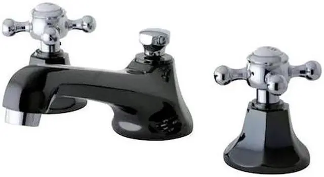 Alt view image 4 of 9 - Kingston Brass NS4467BX Water Onyx widespread lavatory faucet with brass pop-up drain, black nickel finish with chrome trim
