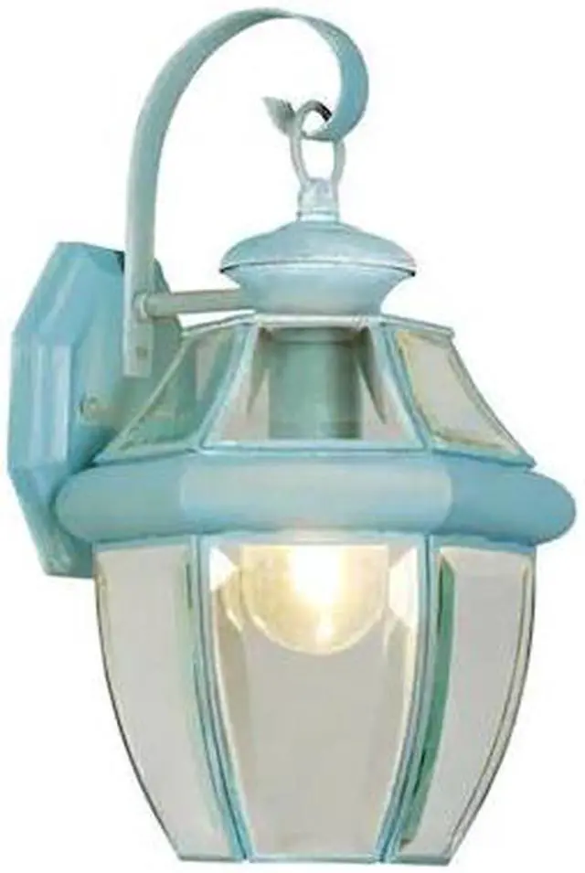 Alt view image 2 of 2 - Livex Lighting 2151-06 Monterey 1 Light Outdoor Verdigris Finish Solid Brass Wall Lantern with Clear Beveled Glass