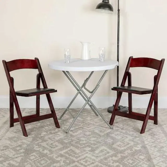 Alt view image 9 of 20 - 2 Pack HERCULES Series Mahogany Wood Folding Chair with Vinyl Padded Seat